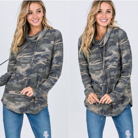 camo cowl neck sweatshirt